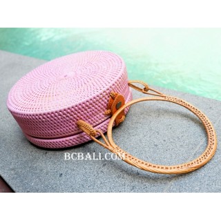 sling bags circle rattan synthetic pink color